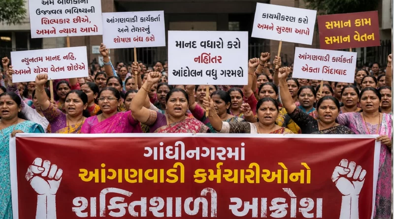 Anganwadi workers protest Gandhinagar Gujarat Updates